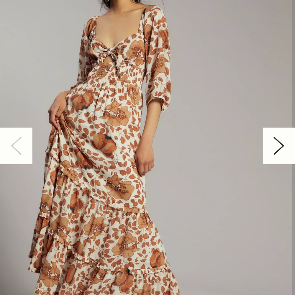 Anthropologie Cream and Brown Floral Maxi Dress - Picture 2 of 7